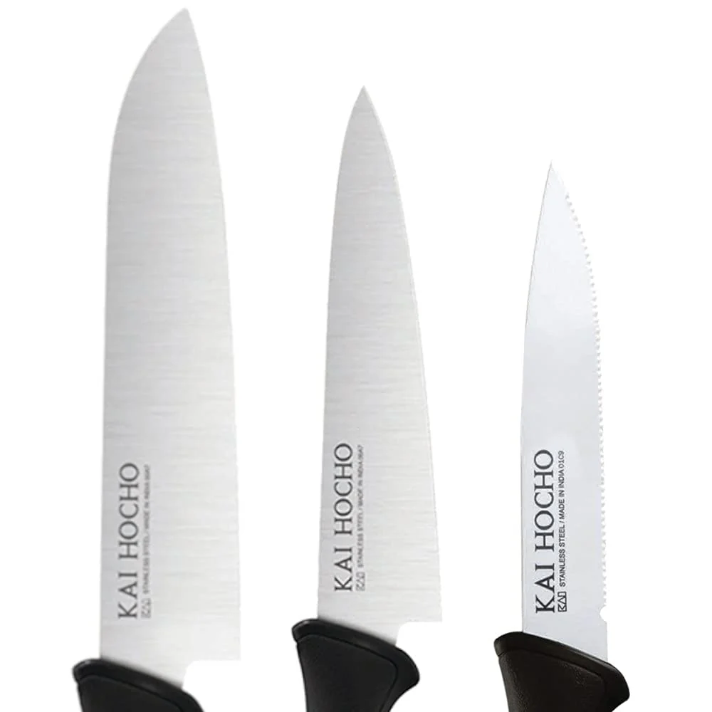 Kai Hocho Kitchen Knife Set (Pack of 3) (Serrated Knife 9.6cm, Utility (M) Knife 14.5cm, Utility (S) Knife 12.5cm Blade) - Image 5
