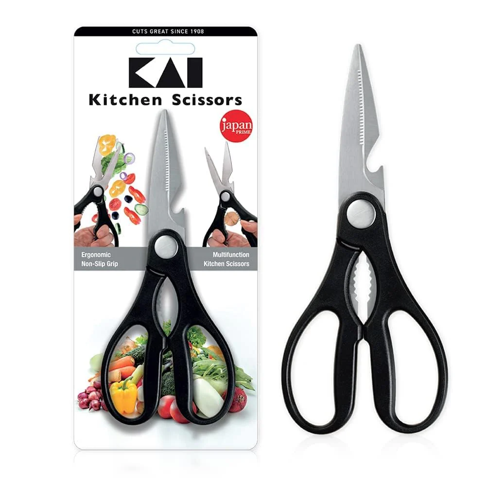 KAI Premium Kitchen Nakiri Knife, Santoku Knife, Scissors, Peeler (Set of-4) - Image 5