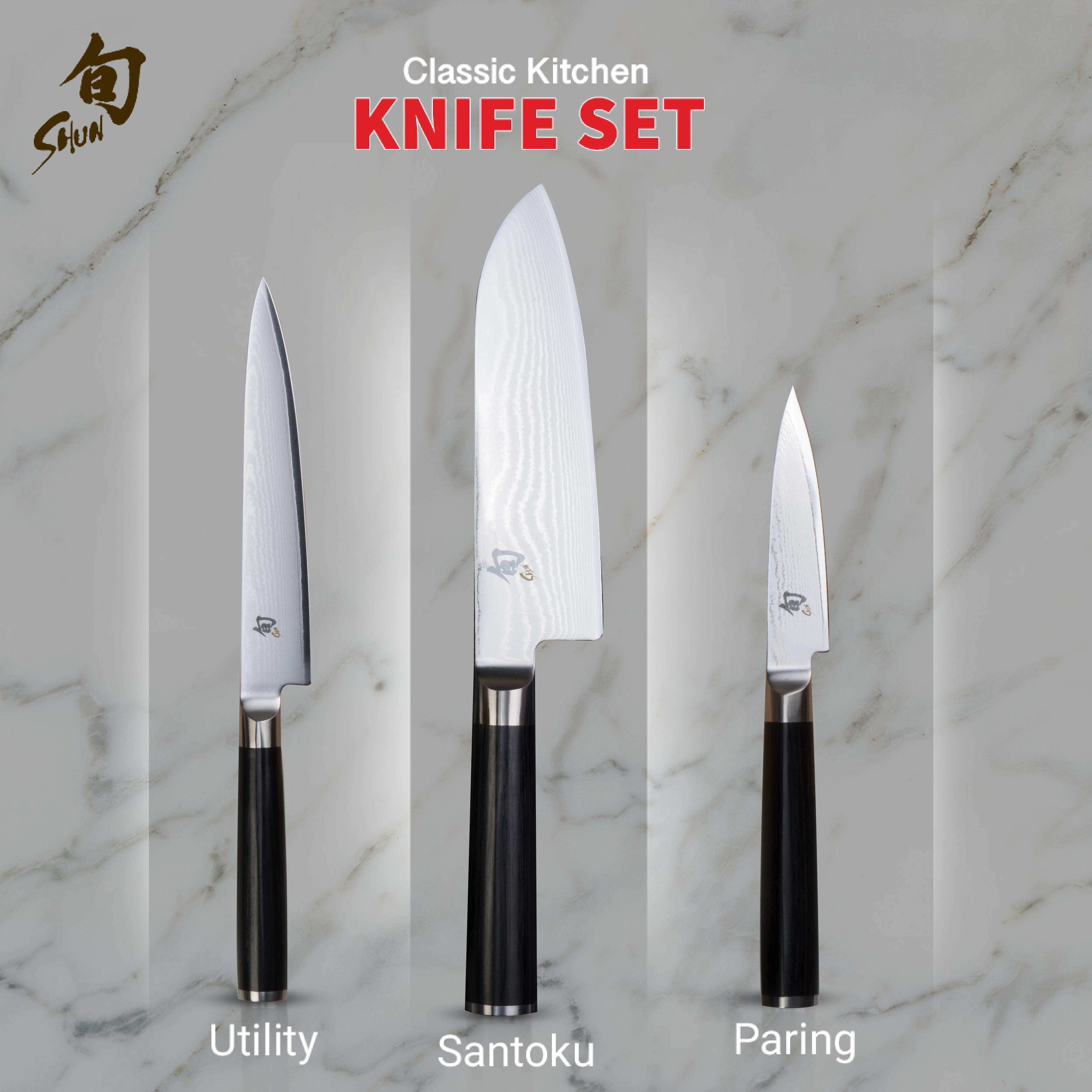 Kai Shun Classic Kitchen Knife Set (Santoku 7'', Utility 6'' and Paring Knife 3.5'') - Image 4