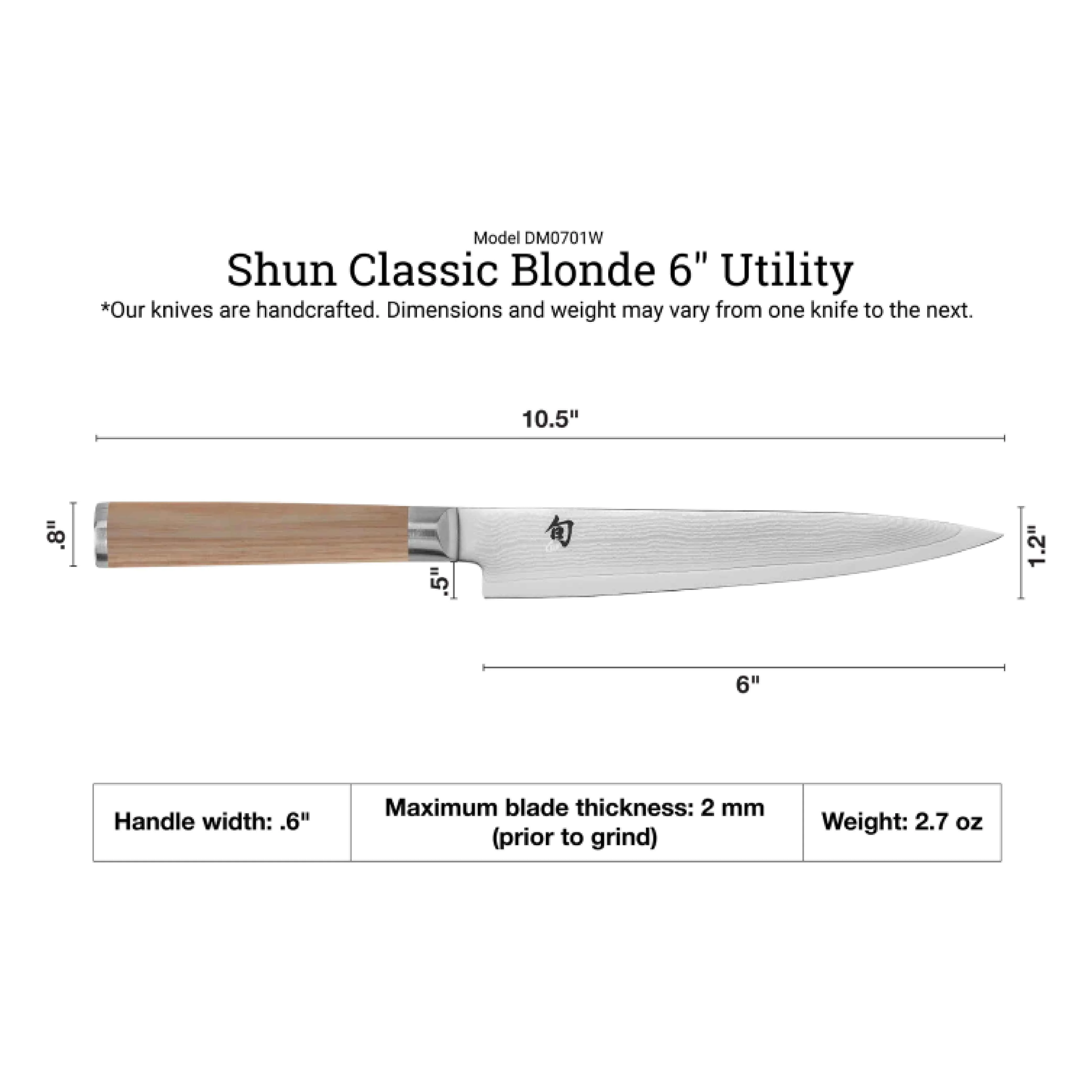 Kai Shun Classic Blonde Utility Kitchen Knife 6'' [DM0701W] - Image 4