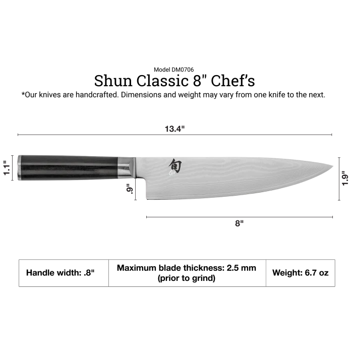 Kai Shun Classic Chef Knife 8" Stainless Steel [DM0706] - Image 4